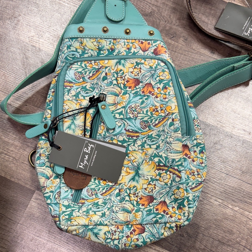 Myra Floral Sling Bag - Teal and Yellow